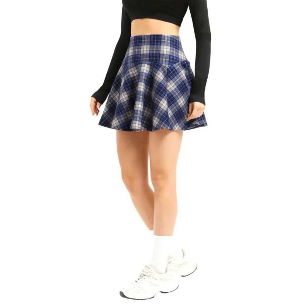 Urban CoCo Skater Skirt Womens L Blue Plaid Flared Mini Elastic Waist X004IOJZP1